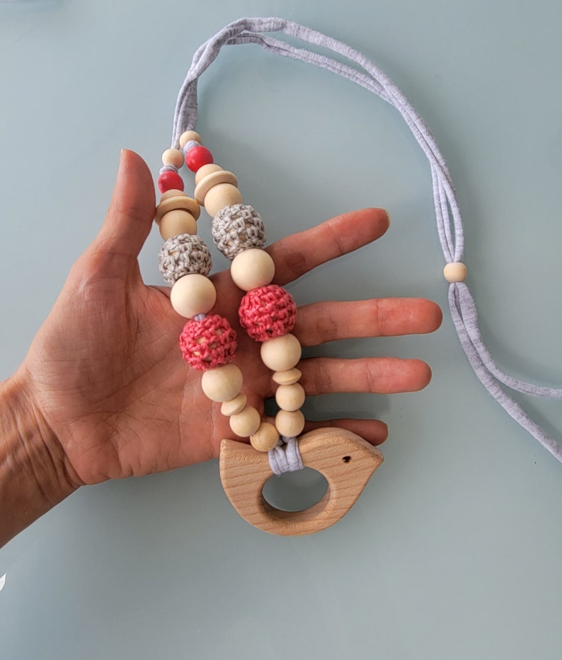 Collana di perline di legno, collana di allattamento bambino, supporto per ciuccio, regalo per bambini con idea di set image 6