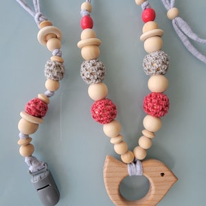 Collana di perline di legno, collana di allattamento bambino, supporto per ciuccio, regalo per bambini con idea di set image 2