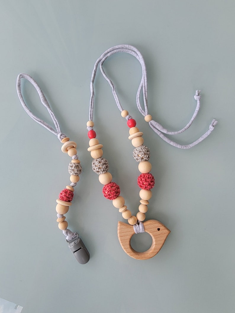 Collana di perline di legno, collana di allattamento bambino, supporto per ciuccio, regalo per bambini con idea di set image 1