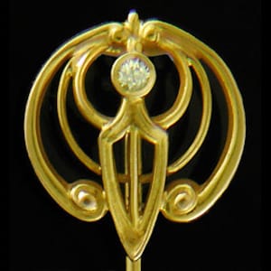 Art Nouveau Insect Stickpin with Diamond created by Alling & Co. in 14kt Gold