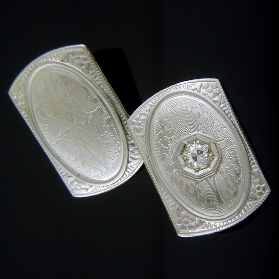 Art Deco Diamond Cufflinks created in 14kt White Gold circa 1920
