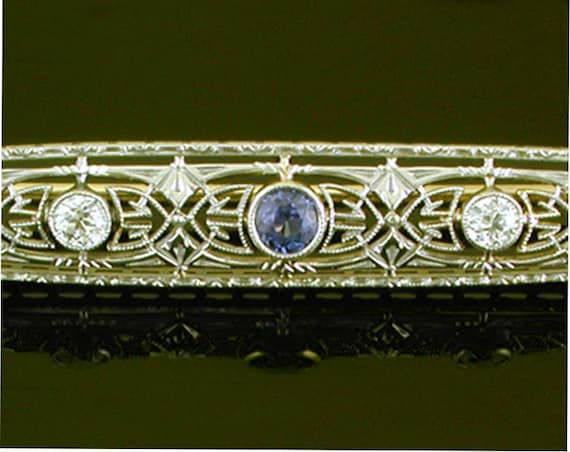 Art Deco Sapphire and Diamond Brooch created in 14kt Gold circa 1925