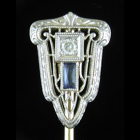 Art Deco Sapphire and Diamond Stickpin created in 14kt Gold circa 1920