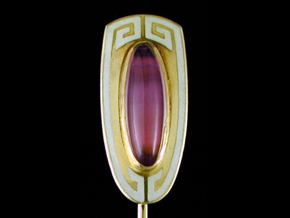 Antique Stickpin with Amethyst and White Enamel A… - image 1