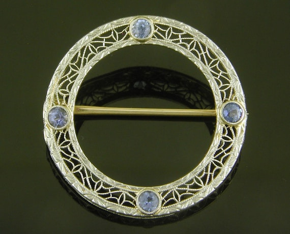 Art Deco "Sapphire and Filigree" Brooch created in 14kt Gold circa 1925