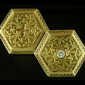 Antique Arabesque Cufflinks with Diamonds created by Hayden W. Wheeler in 14kt Gold circa 1900