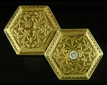 Antique Arabesque Cufflinks with Diamonds created by Hayden W. Wheeler in 14kt Gold circa 1900