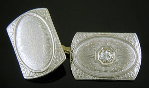 Art Deco Diamond Cufflinks created in 14kt White Gold circa 1920 View 2