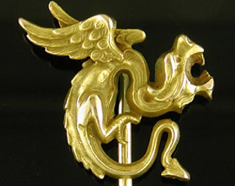 Fierce "Winged Dragon" Stickpin created by Carrington & Co. in 14kt Gold circa 1900