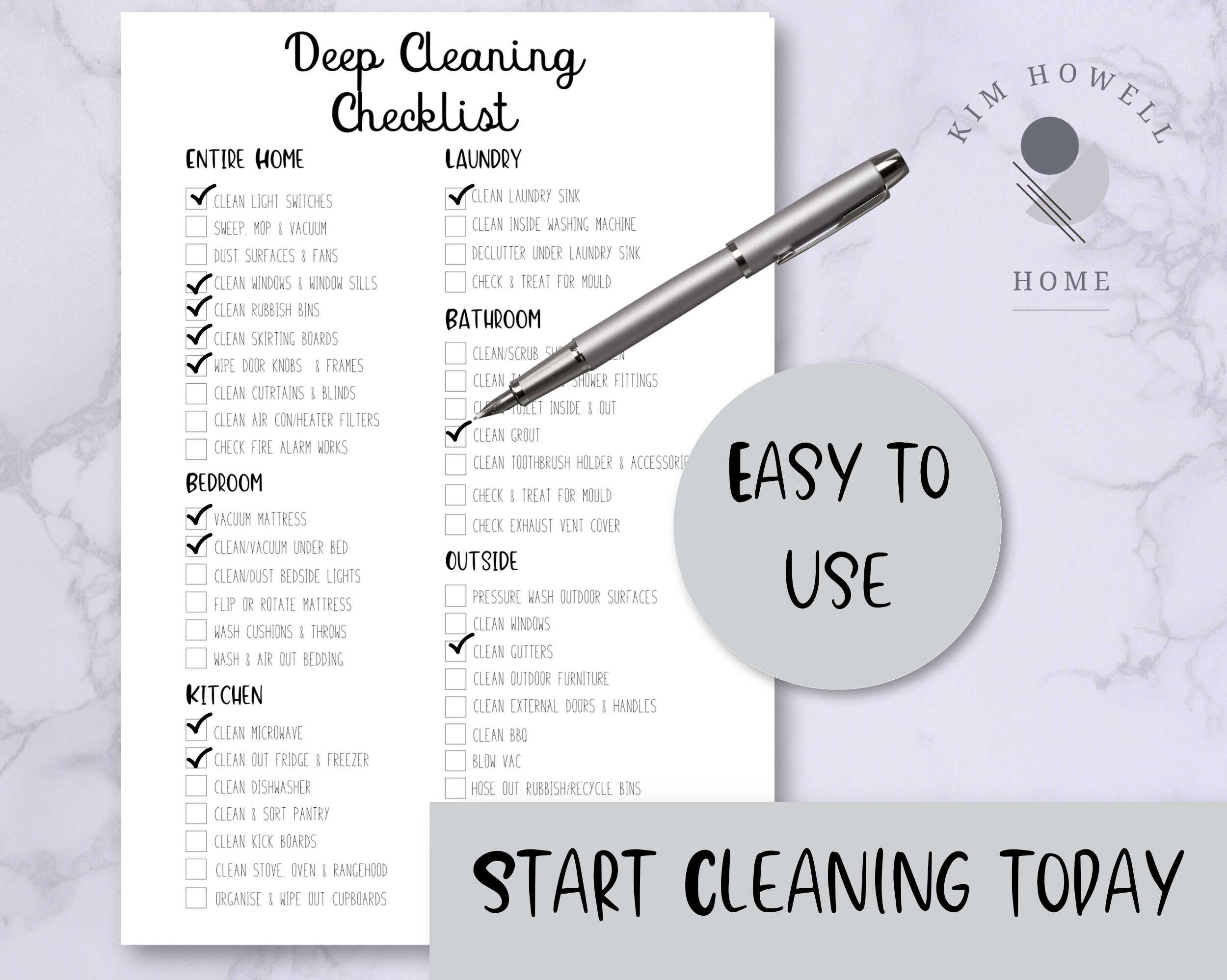 Weekly Cleaning Checklist Deep Clean Checklist Productivity Planner