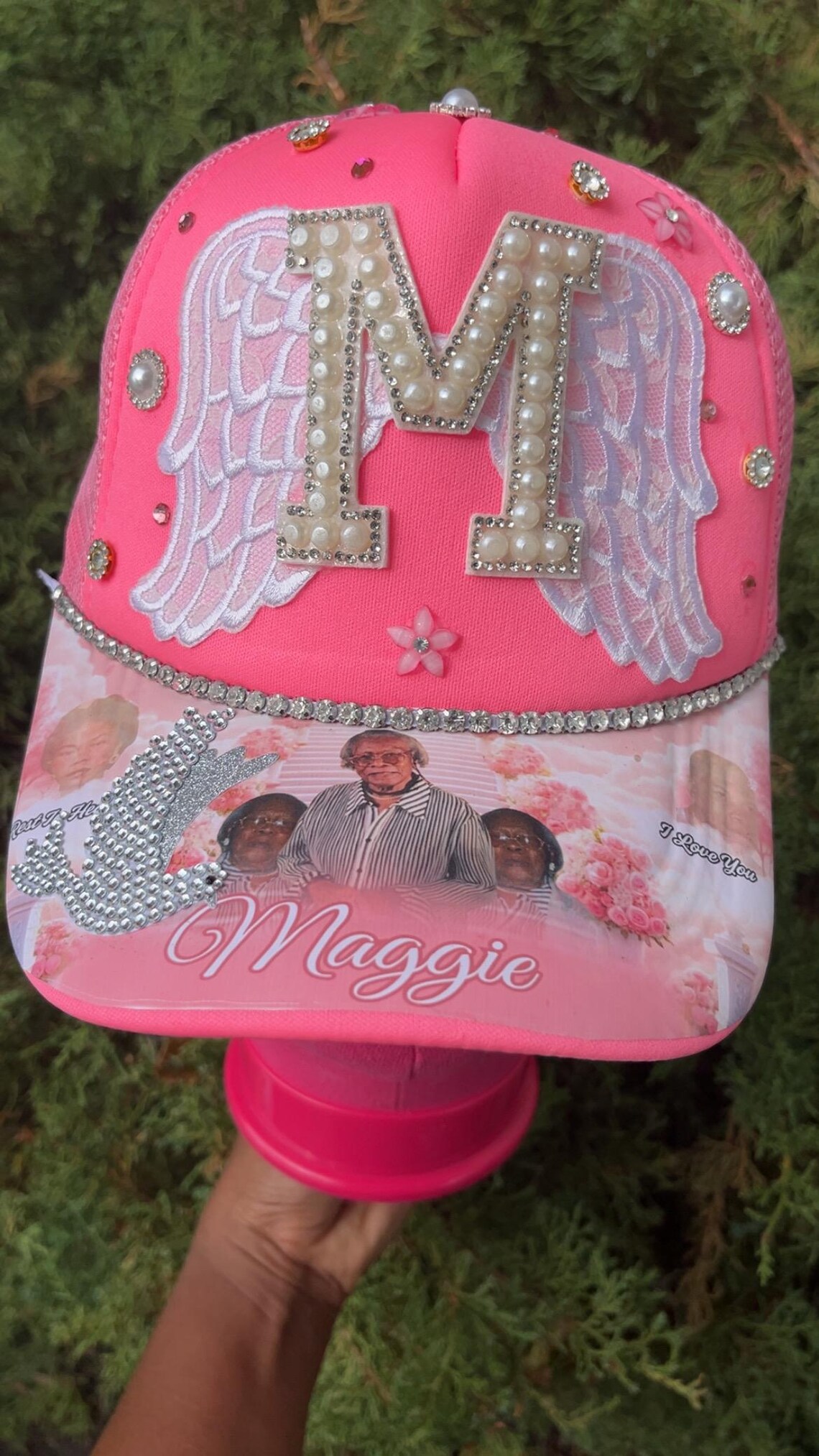 Custom Funeral Memorial Trucker Hat – Rhinestone Angel Tribute With ...