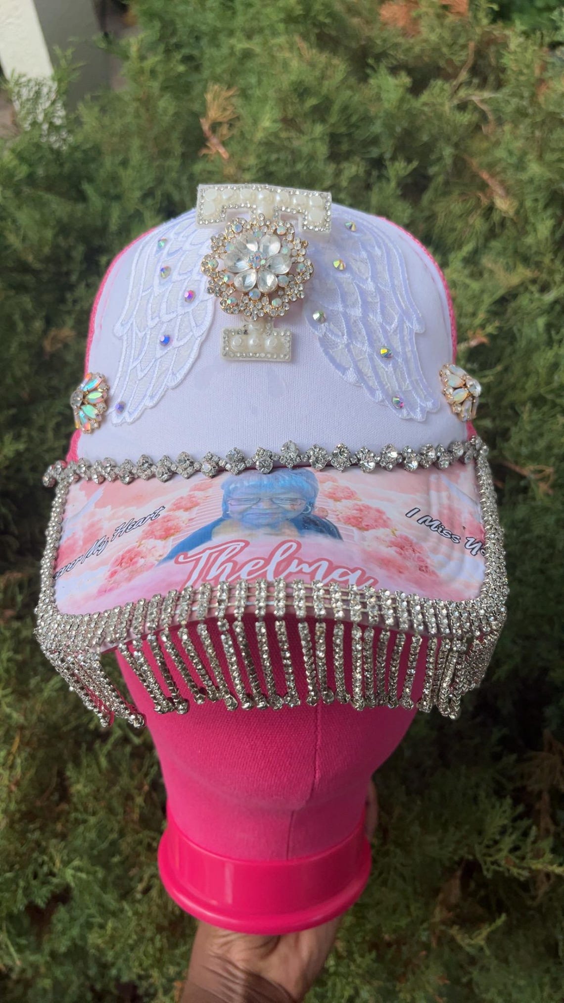 Custom Funeral Memorial Trucker Hat – Rhinestone Angel Tribute With ...