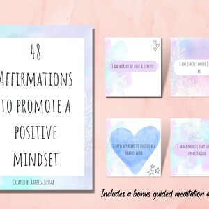 48 Printable Digital Affirmation Cards for Positive Mindset, Self Love, Mental Health, Wellbeing