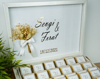 Gold foiled chocolate box with bouquet for weddings, engagements, birthdays, christenings or parties