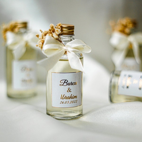 Fragrance bottles in gold or silver with gold foil for weddings, engagements, parties or christenings