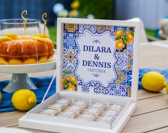 Positano-style chocolate gift box - perfect for engagements, weddings, baby showers, or celebrations | Blue Tile Lemon (Amalfi)