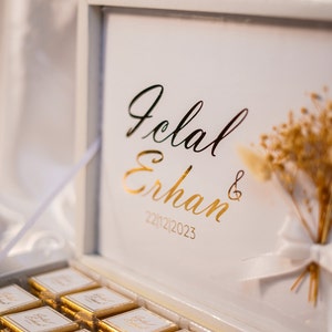 Schokobox Gold foliert mit Strauß für Hochzeiten, Verlobungen, Geburtstage, Taufe oder Partys Bild 10