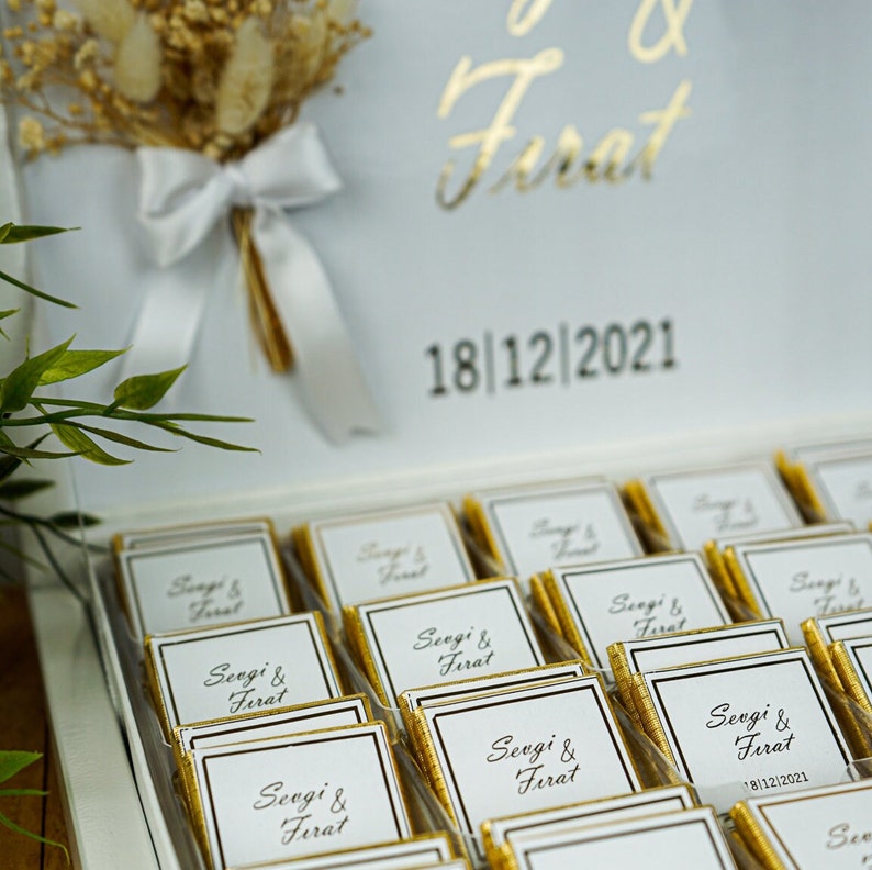 Schokobox Gold foliert mit Strauß für Hochzeiten, Verlobungen, Geburtstage, Taufe oder Partys Bild 8