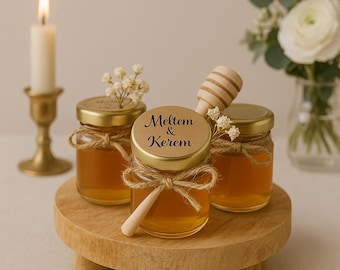 Honey jars as party favors for engagements, weddings, baptisms, communions, birthdays, Christmas or celebrations - a gift for you & your loved ones