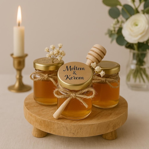 Honiggläser Gastgeschenke für Verlobungen, Hochzeiten, Taufe, Kommunion, Geburtstag, Weihnachten oder Feiern - Geschenk an Sie & an Ihr