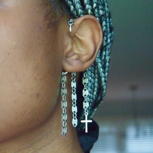 upcycled silver link hooks (pair) | ear cuff no piercings needed dangle ear cuffs ear crawler repurposed