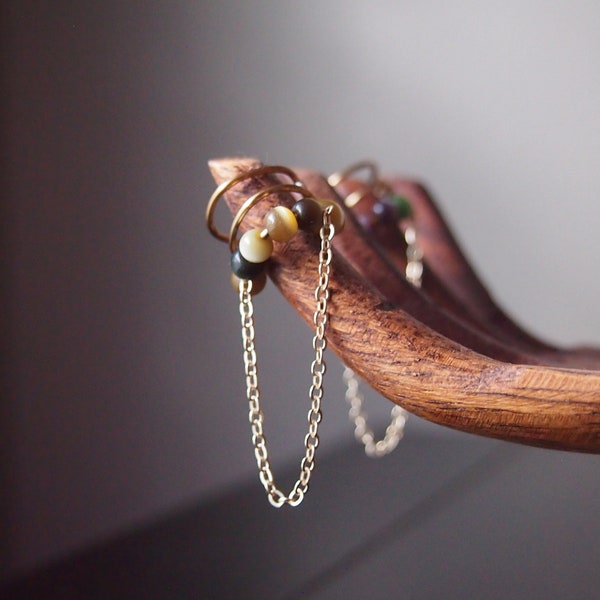 beaded gold ear cuff (with or without chain) | ear cuff, no piercings needed, ear crawler, fake cartilage piercing