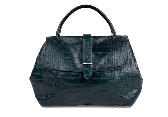 Vintage Marni green leather crocodile shoulder bag Etsy