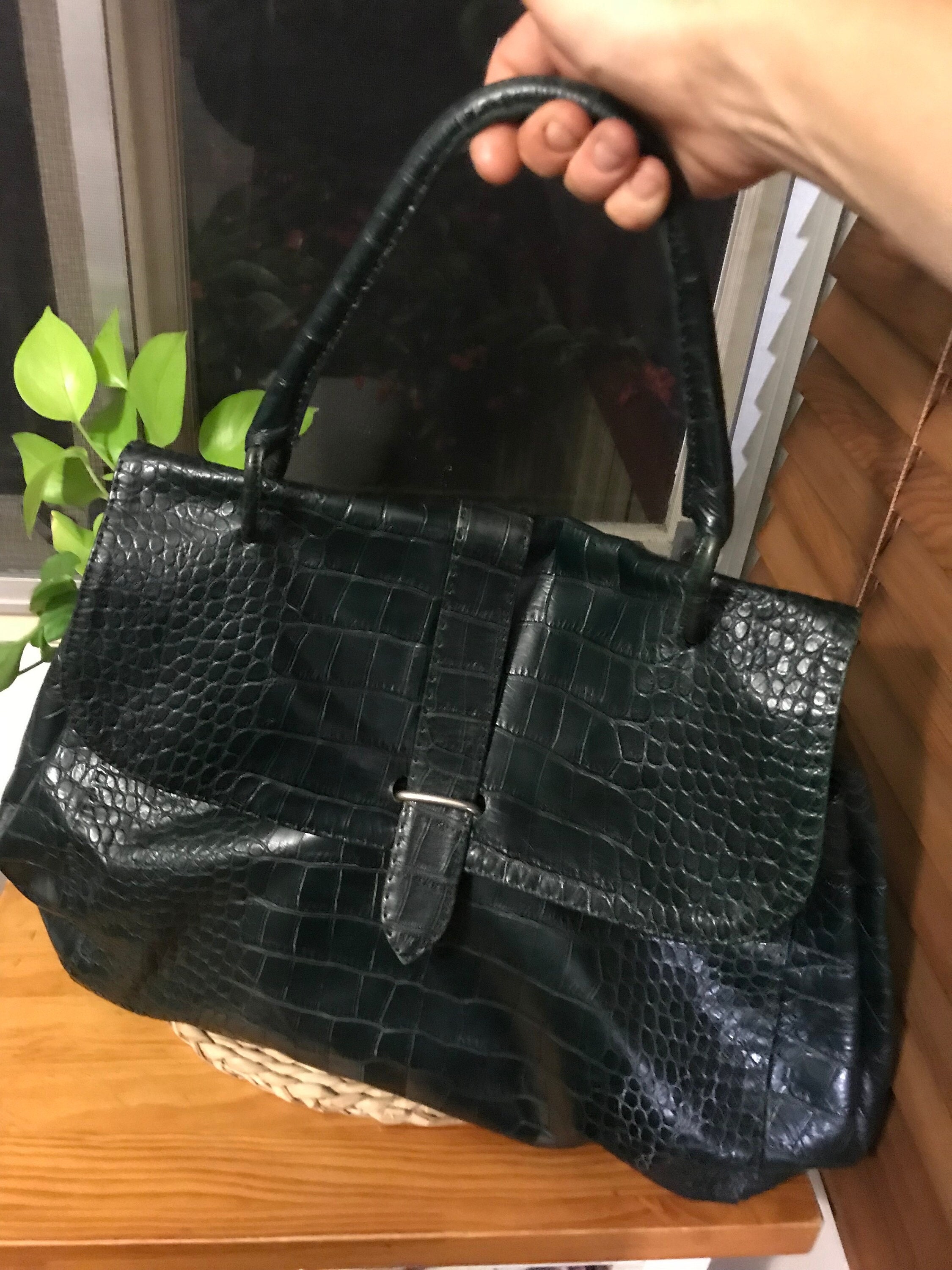 Vintage Marni green leather crocodile shoulder bag Etsy