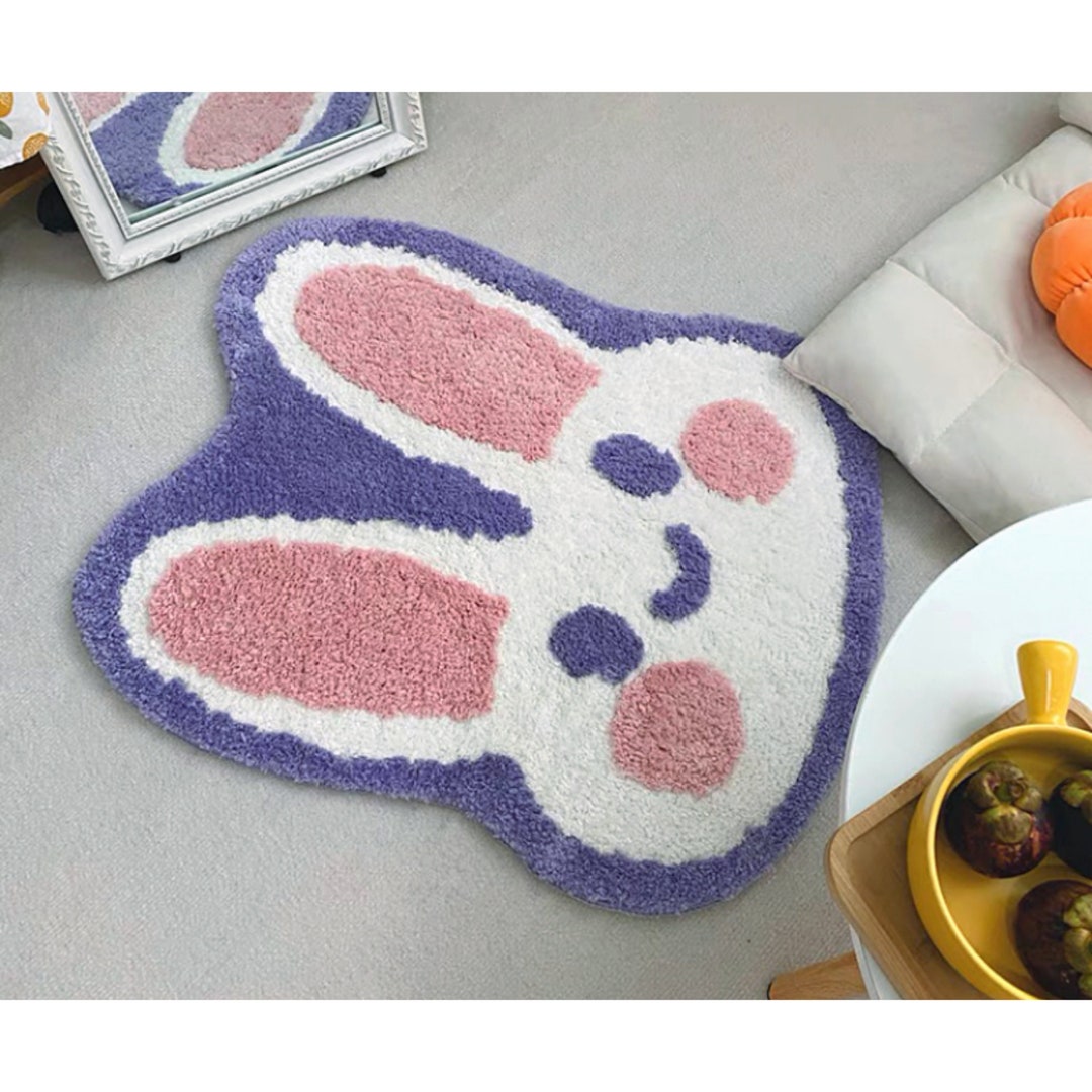 Cute Bunny Rabbit Rug Purple White Rug Cartoon Fluffy Rugs Etsy