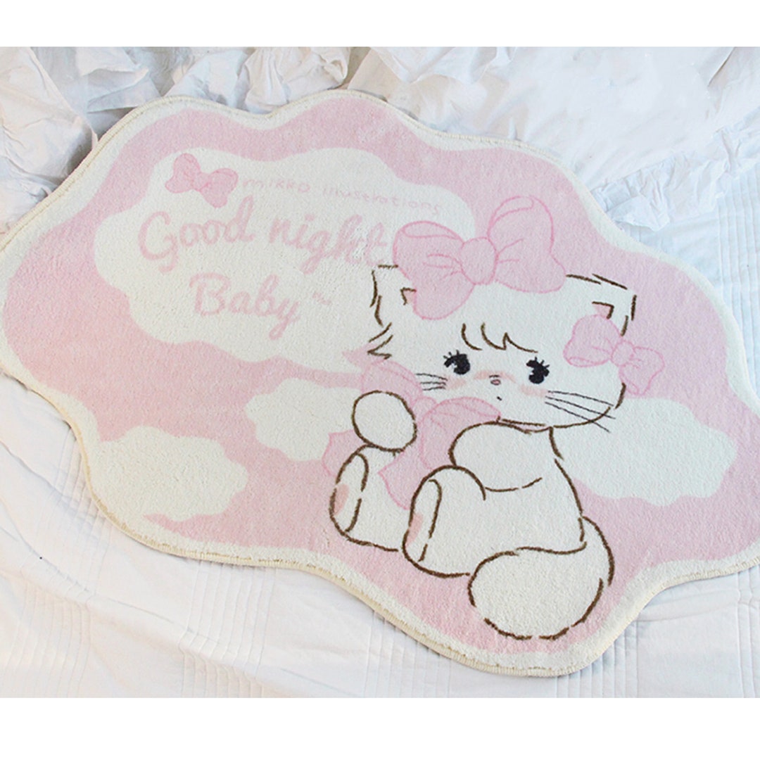 Super Cute Mikko Cat Rug Kawaii Pink Cat Bedside Carpet - Etsy