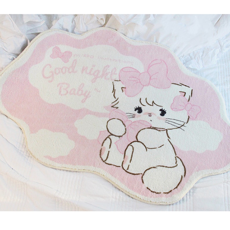 Super Cute Mikko Cat Rug Kawaii Pink Cat Bedside Carpet Etsy