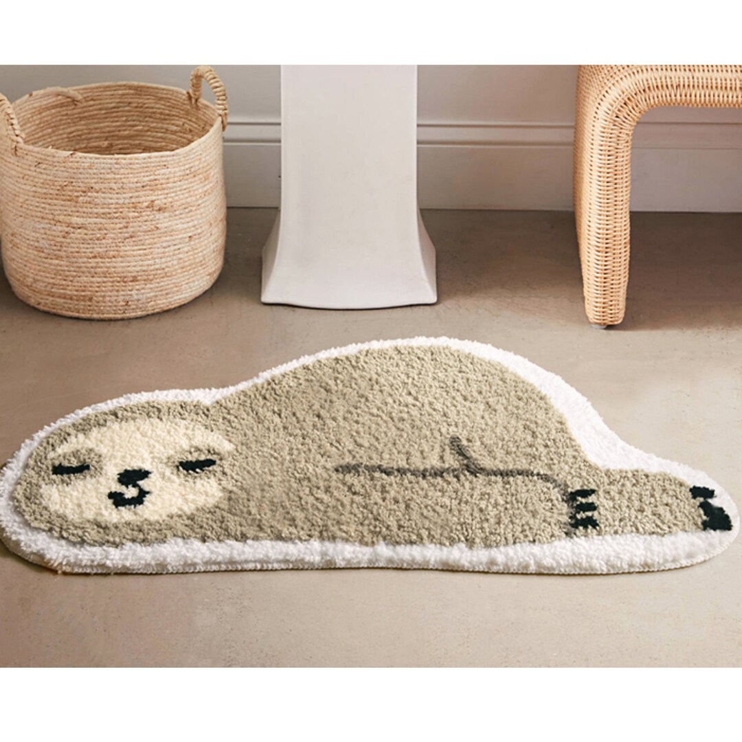 Super Cute Sleeping Sloth Rug Lazy Sloth Bath Mat Cartoon Etsy