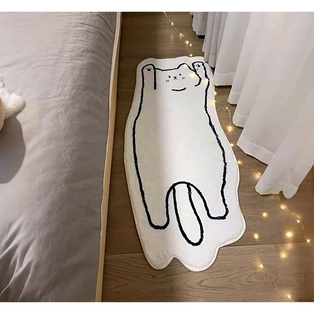 Ins Style Cute Lying Cat Rug Kawaii Kitty Bedside Carpetl Etsy