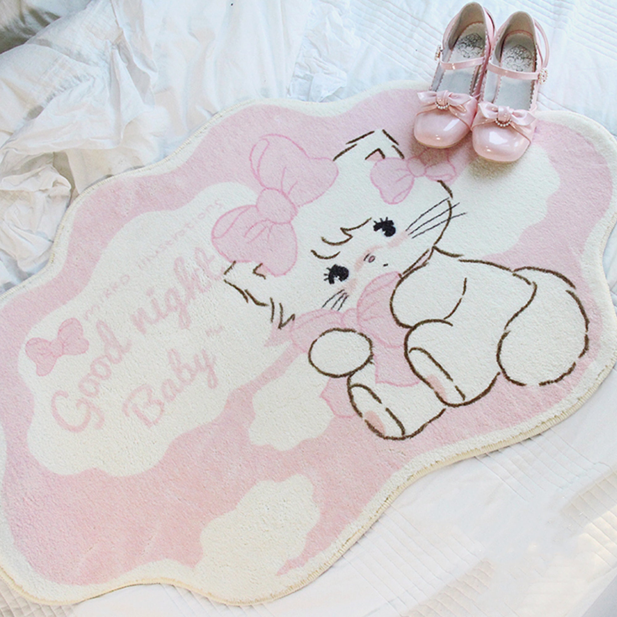 Super Cute Mikko Cat Rug Kawaii Pink Cat Bedside Carpet Etsy