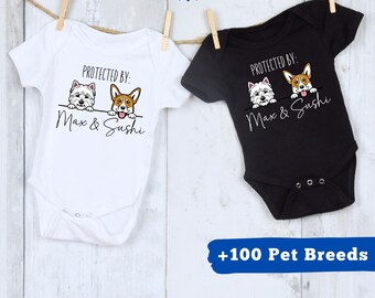 Baby Shower Gift Protected By Dog Onesie Custom Cat Baby Onesie® Newborn Baby Gift Personalized Baby Onesie Custom Pet Baby Onesie Baby Gift