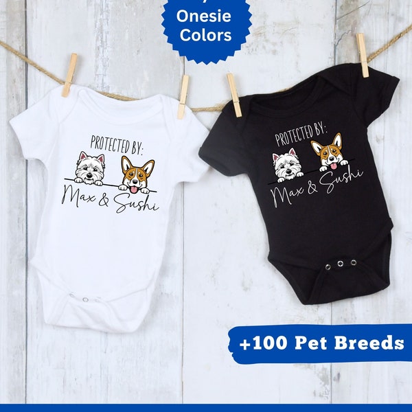 Baby Shower Gift Protected By Dog Onesie Custom Cat Baby Onesie® Newborn Baby Gift Personalized Baby Onesie Custom Pet Baby Onesie Baby Gift