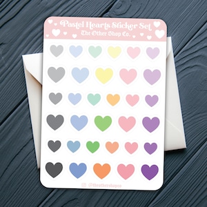 Pastel Hearts Sticker Sheet, Vinyl Heart Stickers, Heart Stickers