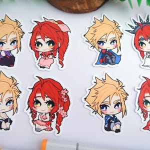 May include: Eight colorful cartoon stickers featuring characters with blonde and red hair. The characters are wearing various outfits and accessories.