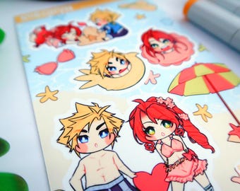 FF7R Beach - Cloud and Aerith Vinyl MATTE Sticker Sheet
