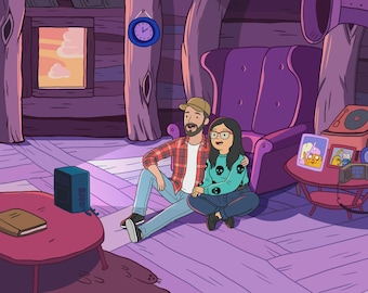 Custom Adventure Cartoon Portrait, Couple Anniversary Gift (Digital Art)