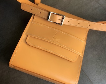 Compacte messenger tas, schoudertas, tas tas, lederen tas, handgemaakt, gemaakt in Frankrijk, upcycled luxe leer