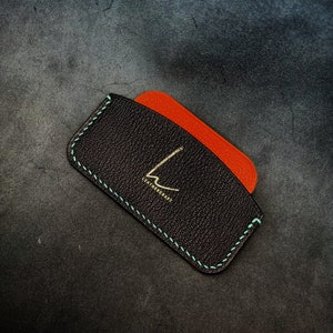 Minimalistischer Kartenhalter - 3 Taschen - Französisches Vollkorn pflanzlich gegerbtes Ziegenleder - Handgemalt - Made in France