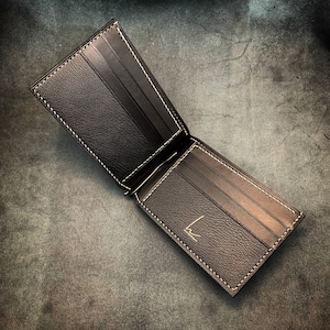Handmade Leather Bifold Wallet, Money Clip, Hand Stitched Leather mens wallet, Veg tanned Leather