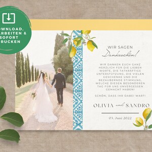 DIY Digital Thank You Card “Mediterranean Lemon” to print yourself or send online eCard Download Template
