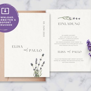 DIY Digital Wedding Invitation &quot;Lavender Flower&quot; to print yourself or send online eCard Download Template