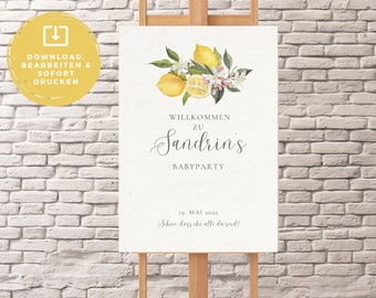 Digital welcome sign for the baby shower baby party "Lemons" to print yourself or have it printed Download template