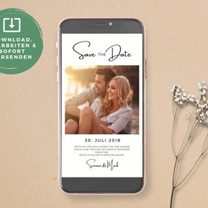Digitaal bewaar de datumkaart "foto minimaal" formaat voor mobiele telefoons voor het verzenden van een online eCard-downloadsjabloonafbeelding