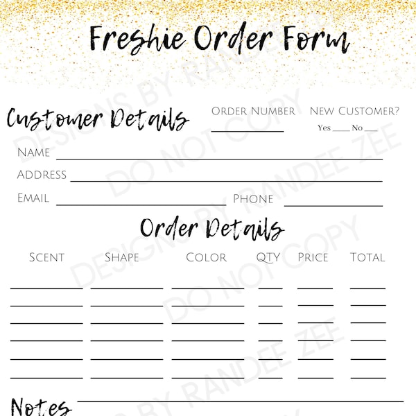 Freshie Order Form, Printable Order Form, Small Business Order Form, Freshie Printable, Order Form, Digital Download Instant Printable