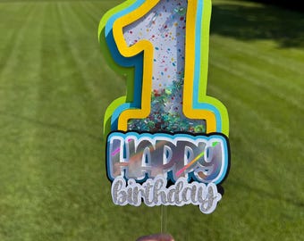 Confetti 1st Birthday Cake Topper: Glitter Number One Decoration
