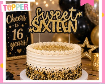 Simple Sweet 16 Birthday Cake Topper, Custom 3D Topper, Teen Birthday, Glitter Cake Topper, Sweet Sixteen